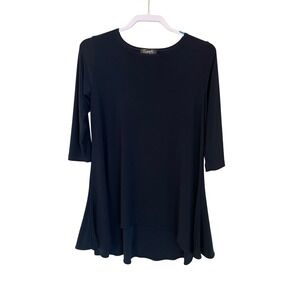 Sympli Womens Navy 3/4 Sleeve Tunic Rounded Front Hem Size 8 Stretchy